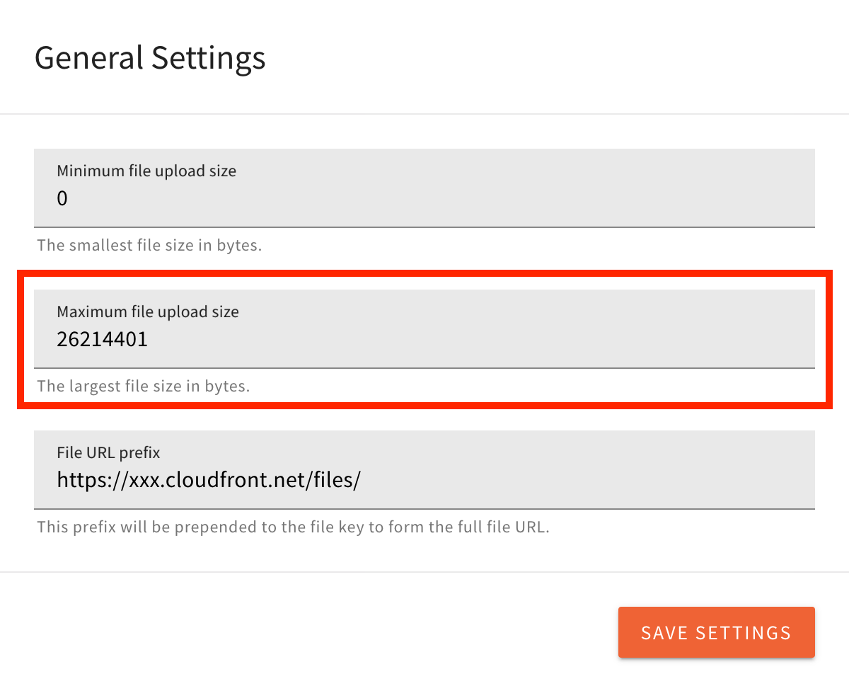 File Manager Settings - Maximum file upload size